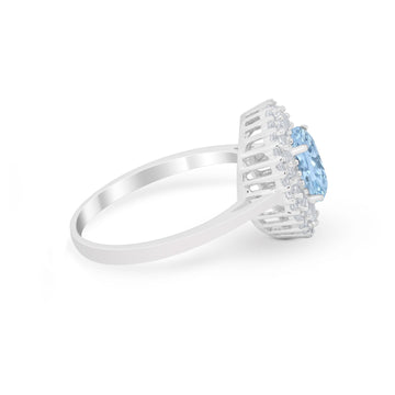 Art Deco Wedding Ring Oval Round Simulated Aquamarine CZ 925 Sterling Silver